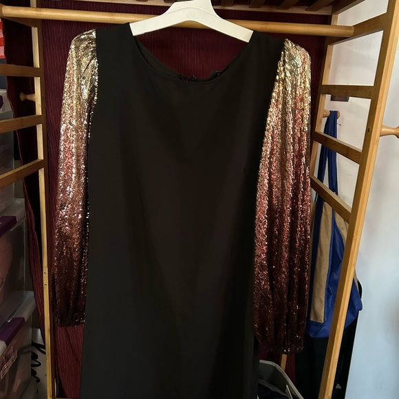 MSK dress size M black with gold to brown shinny sleeves - Picture 1 of 4
